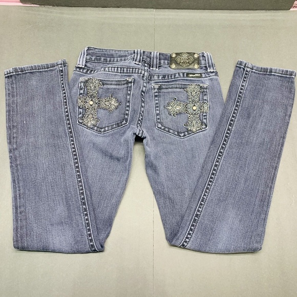 Miss Me Denim - MISS ME WOMEN'S SZ 27 JP5006SKB SKINNY BLACK THICK STITCHING W/ EMBELLISHMENTS
